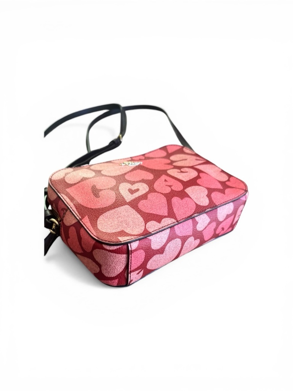Coach Heart Print Crossbody Camera Bag Pink Red Valentine Style Gold Hardware - Picture 4 of 9